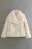 Black Shawl Lapel Short Fitted Women Faux Fur Coat