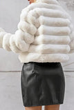 Pink Stand Collar Quilted Short Faux Fur Coat