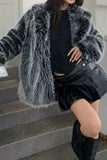 Stylish Black White Midi Women Faux Fur Coat