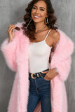 Camel  Notched Lapel Long Faux Fur Long Shaggy Women Coat