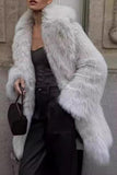 Grey Faux Fur Long Sleeve Open Front Long Coat