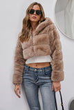 Black Fluffy Faux Fur Zip Up Short Coat