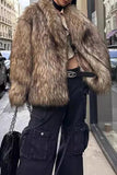 Brown Fluffy Faux Fur Long Sleeve Open Front Short Coat