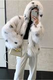 White Dotted Faux Fur Short Women's Coat