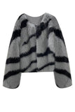 Grey Short Faux Fur Women's Coat with Long Sleeves