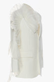 White Notched Lapel Women Blazer with Ruffles