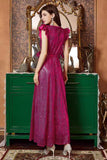 Fuchsia Ruffle Sleeves Long Formal Dress with Bow