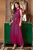 Fuchsia Ruffle Sleeves Long Formal Dress with Bow