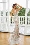 Sparkly Apricot Mermaid Floral Formal Dress with Sequins