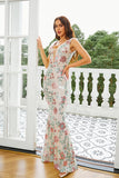 Sparkly Apricot Mermaid Floral Formal Dress with Sequins