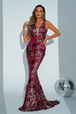 Sparkly Apricot Mermaid Floral Formal Dress with Sequins