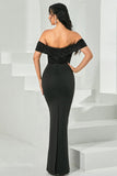 Black Off the Shoulder Mermaid Long Formal Dress with Beading