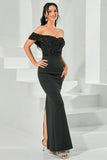 Black Off the Shoulder Mermaid Long Formal Dress with Beading