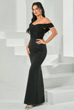 Black Off the Shoulder Mermaid Long Formal Dress with Beading