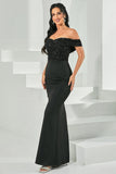 Black Off the Shoulder Mermaid Long Formal Dress with Beading