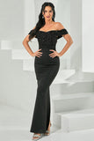 Black Off the Shoulder Mermaid Long Formal Dress with Beading