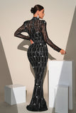 Sparkly Black Mermaid Sequined Formal Dress With Long Sleeves