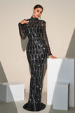 Sparkly Black Mermaid Sequined Formal Dress With Long Sleeves