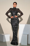 Sparkly Black Mermaid Sequined Formal Dress With Long Sleeves