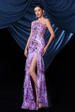 Sparkly Purple One Shoulder Long Formal Dress With Slit