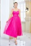 Fuchsia A Line Spaghetti Straps Formal Dress with Bow