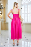 Fuchsia A Line Spaghetti Straps Formal Dress with Bow