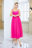 Fuchsia A Line Spaghetti Straps Formal Dress with Bow