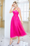 Fuchsia A Line Spaghetti Straps Formal Dress with Bow