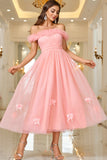 Pink A Line Off The Shoulder Formal Dress with Lace Up Back