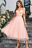 Pink A Line Maxi Formal Dress With Lace