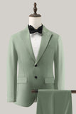 Grey Green 2 Piece Peak Lapel Single Breasted Men's Formal Suits