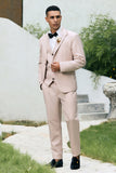 Light Khaki Peak Lapel 3 Piece One Button Men's Formla Suits