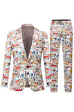 White Graffiti Double-Breasted 2 piece Men's Suits