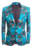 Blue Embroidery One Button Men's Blazer