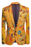 Yellow 2 Piece Notched Lapel Print Men's Suits