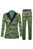 Army Green Peak Lapel 2 Piece Men's Formal Suits with Pattern