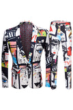 White Notched Lapel Special Graffiti 2 Piece Men's Suits