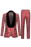 Red Shawl Lapel Printed 2 Piece Men's Suits