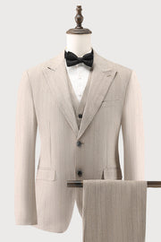 Ivory Peak Lapel Pinstripe Single Breasted 3 Piece Men's Formal Suits