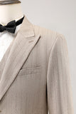 Ivory Peak Lapel Pinstripe Single Breasted 3 Piece Men's Formal Suits