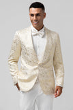 Ivory Pattern Printed Shawl Lapel Men‘s Formal Blazer