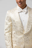 Ivory Pattern Printed Shawl Lapel Men‘s Formal Blazer