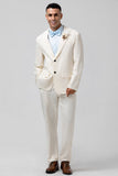 Ivory Notched Lapel Cotton 2 Pieces Formal Men's Suits