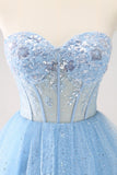 Sky Blue A Line Sweetheart Corset Tulle Cocktail Dress with Sequins