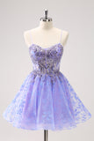 Sparkly Lilac A Line Spaghetti Straps Short Cokctail Dress with Sequins