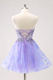 Sparkly Lilac A Line Spaghetti Straps Short Cokctail Dress with Sequins