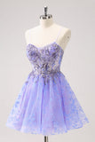 Sparkly Lilac A Line Spaghetti Straps Short Cokctail Dress with Sequins