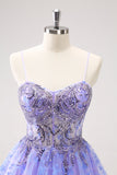 Sparkly Lilac A Line Spaghetti Straps Short Cokctail Dress with Sequins