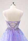 Sparkly Lilac A Line Spaghetti Straps Short Cokctail Dress with Sequins