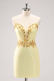 Sparkly Yellow Spaghetti Straps Tight Cocktail Dress with Sequins